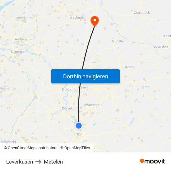 Leverkusen to Metelen map