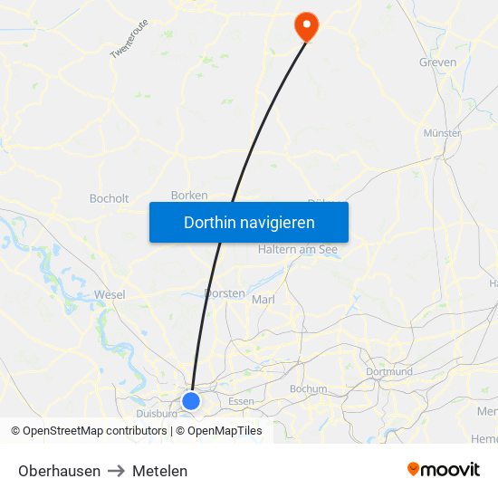 Oberhausen to Metelen map
