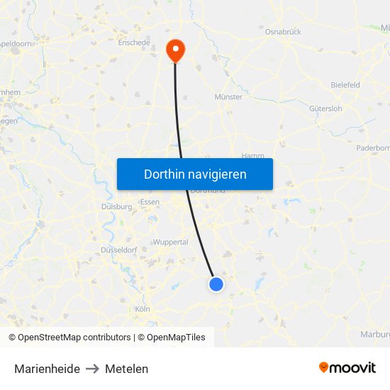 Marienheide to Metelen map