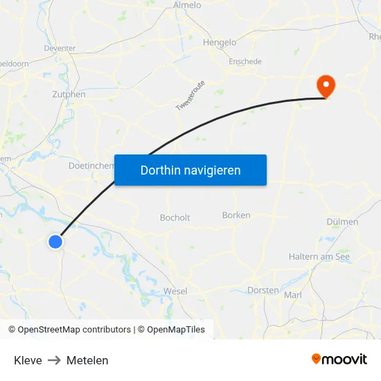 Kleve to Metelen map