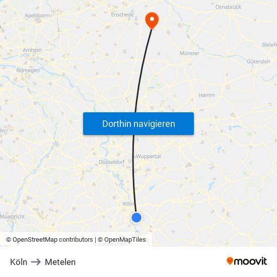 Köln to Metelen map