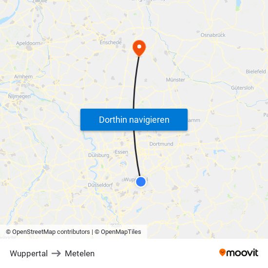 Wuppertal to Metelen map