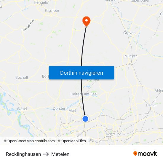 Recklinghausen to Metelen map