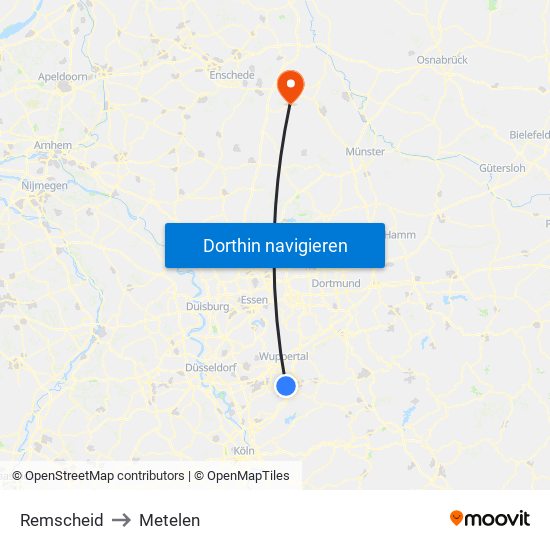 Remscheid to Metelen map