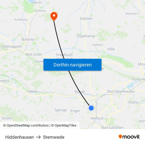 Hiddenhausen to Stemwede map