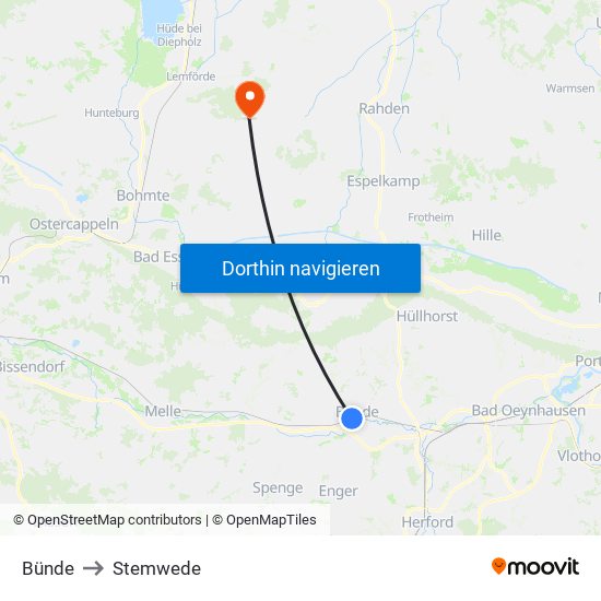 Bünde to Stemwede map