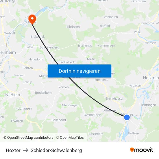 Höxter to Schieder-Schwalenberg map