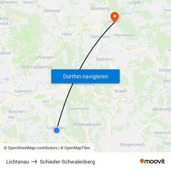 Lichtenau to Schieder-Schwalenberg map