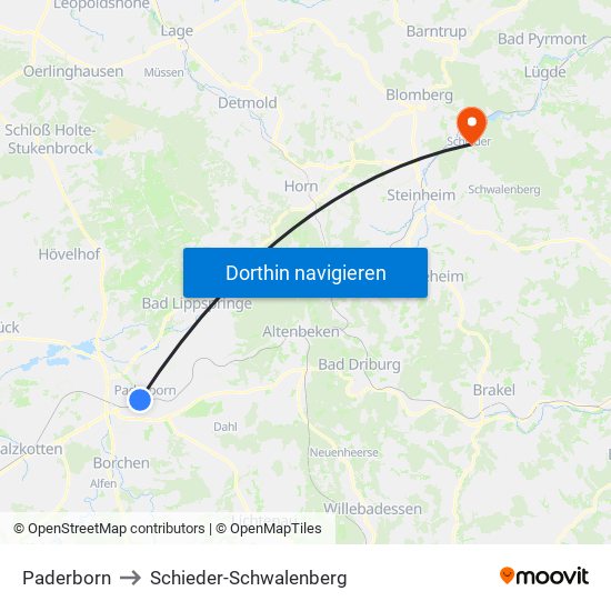 Paderborn to Schieder-Schwalenberg map