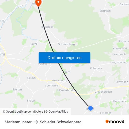 Marienmünster to Schieder-Schwalenberg map