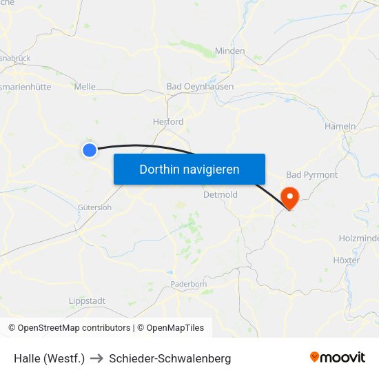 Halle (Westf.) to Schieder-Schwalenberg map