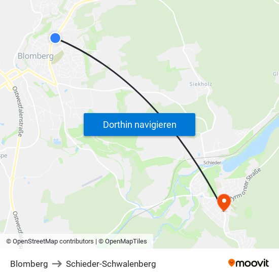 Blomberg to Schieder-Schwalenberg map