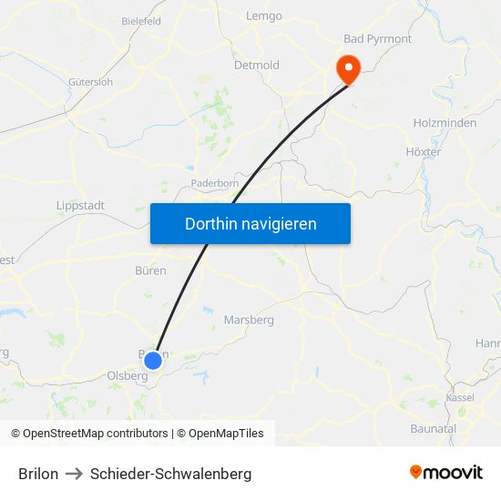 Brilon to Schieder-Schwalenberg map