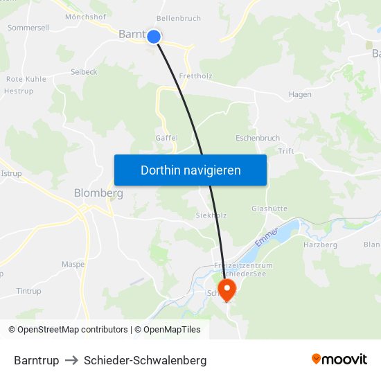 Barntrup to Schieder-Schwalenberg map