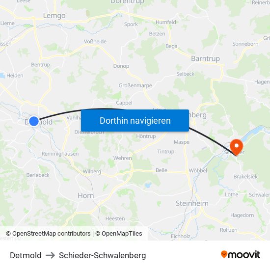 Detmold to Schieder-Schwalenberg map