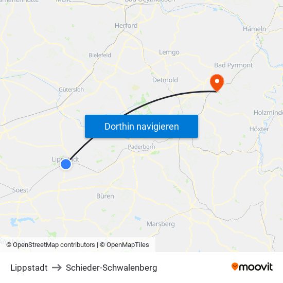 Lippstadt to Schieder-Schwalenberg map