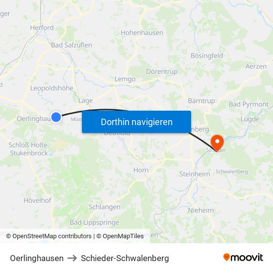 Oerlinghausen to Schieder-Schwalenberg map