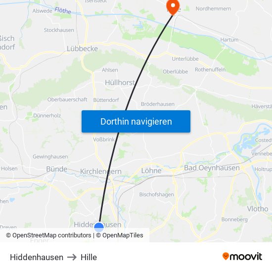 Hiddenhausen to Hille map