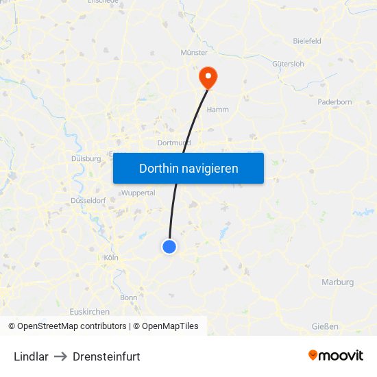 Lindlar to Drensteinfurt map