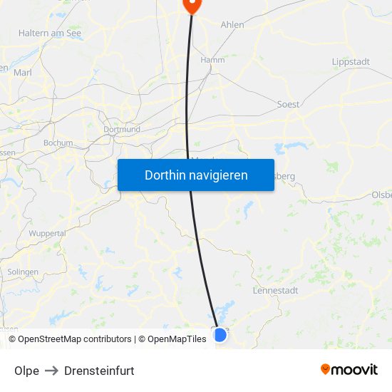 Olpe to Drensteinfurt map