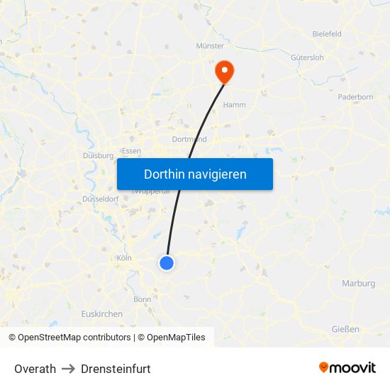 Overath to Drensteinfurt map