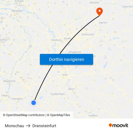 Monschau to Drensteinfurt map