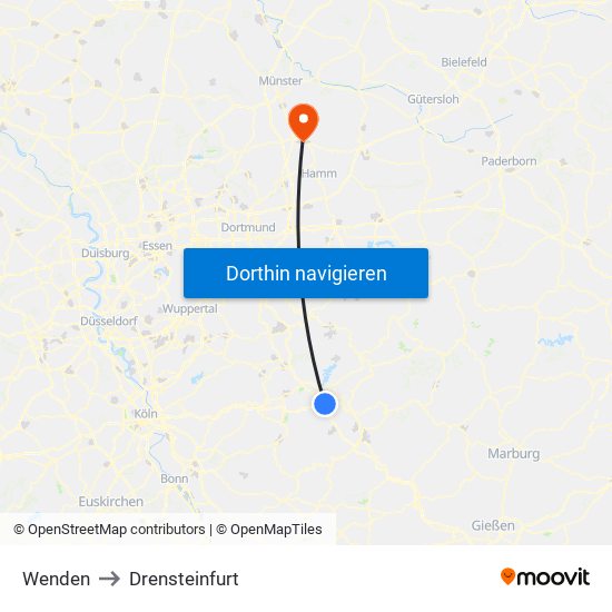 Wenden to Drensteinfurt map