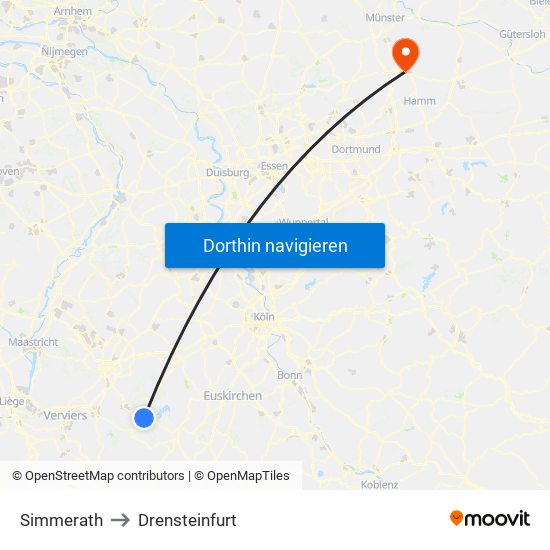 Simmerath to Drensteinfurt map