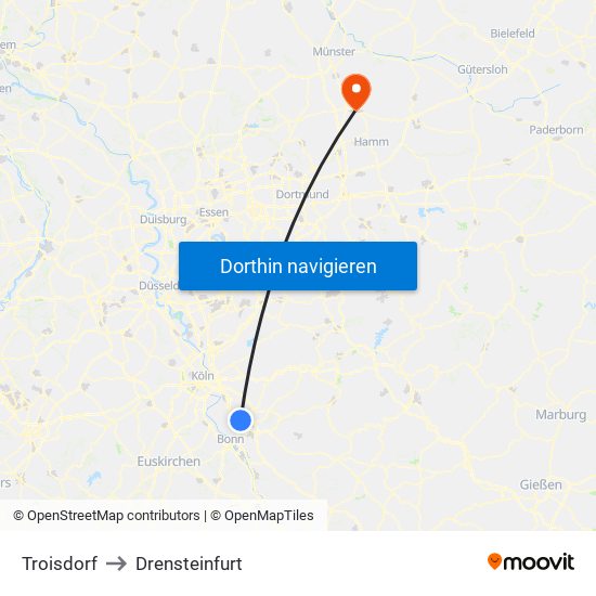 Troisdorf to Drensteinfurt map