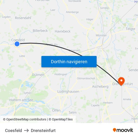 Coesfeld to Drensteinfurt map