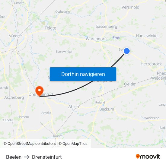 Beelen to Drensteinfurt map