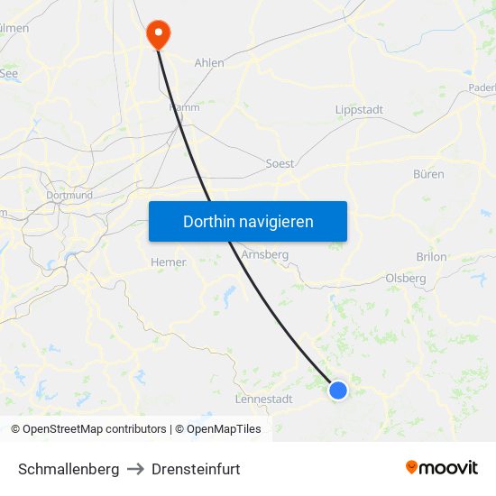 Schmallenberg to Drensteinfurt map