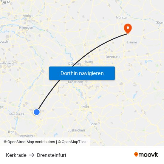 Kerkrade to Drensteinfurt map