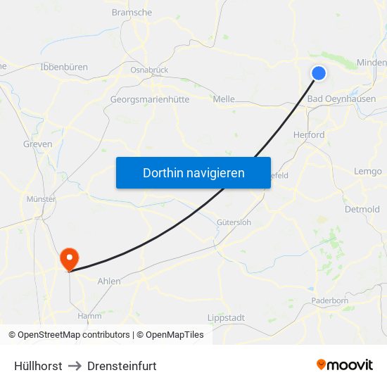 Hüllhorst to Drensteinfurt map