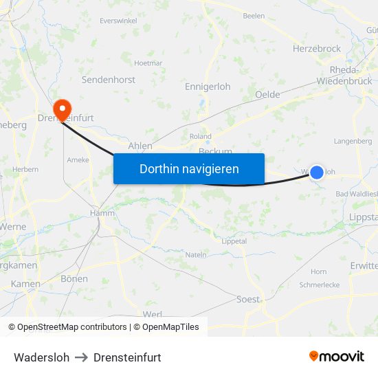 Wadersloh to Drensteinfurt map