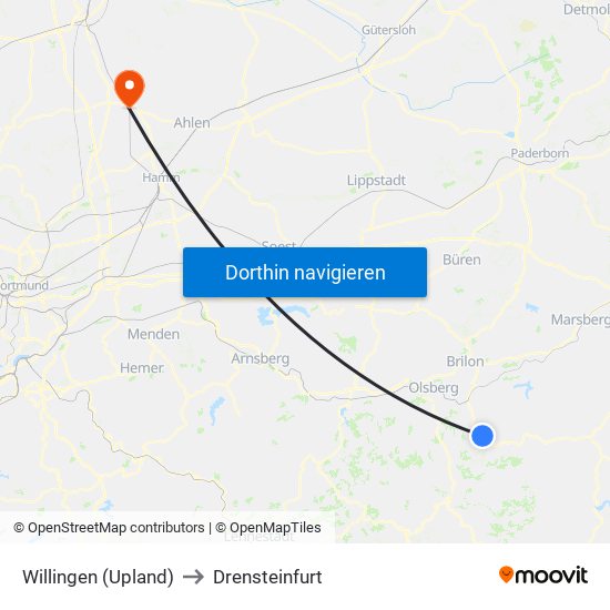 Willingen (Upland) to Drensteinfurt map