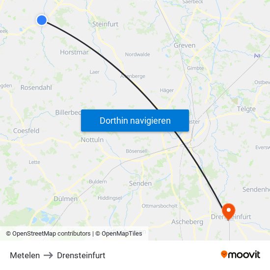 Metelen to Drensteinfurt map