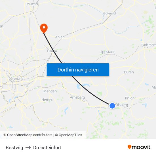 Bestwig to Drensteinfurt map