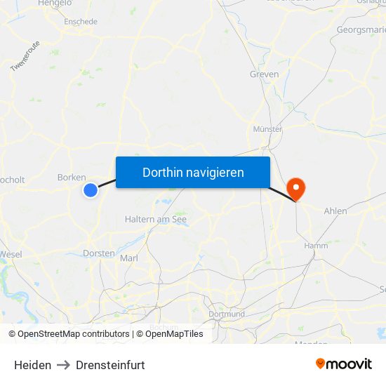 Heiden to Drensteinfurt map