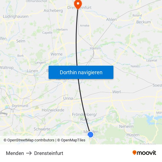 Menden to Drensteinfurt map