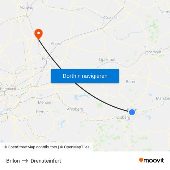 Brilon to Drensteinfurt map