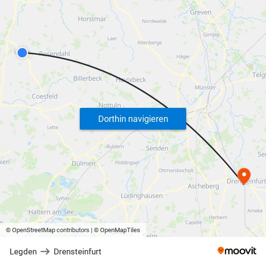 Legden to Drensteinfurt map