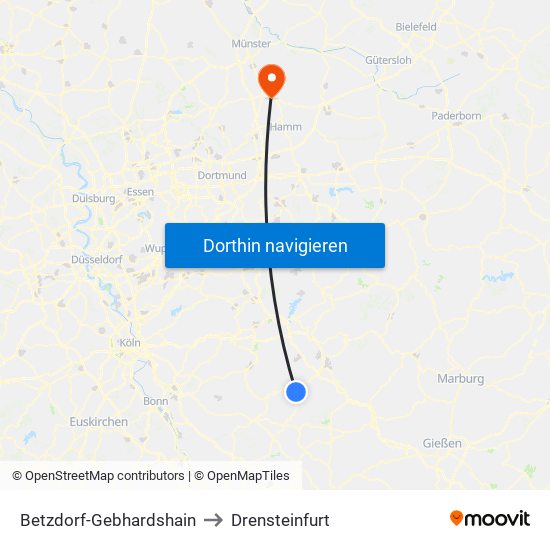 Betzdorf-Gebhardshain to Drensteinfurt map