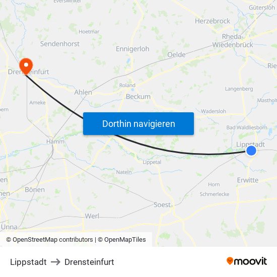 Lippstadt to Drensteinfurt map