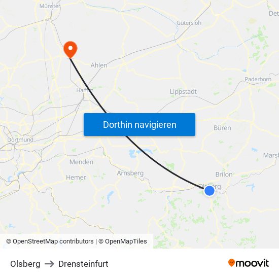 Olsberg to Drensteinfurt map