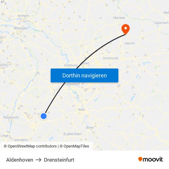 Aldenhoven to Drensteinfurt map