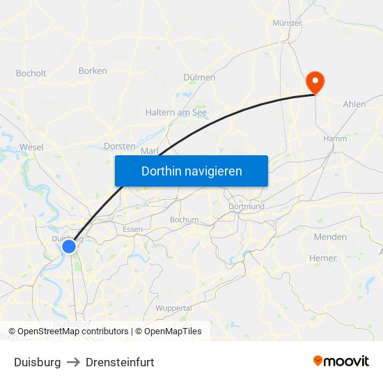 Duisburg to Drensteinfurt map