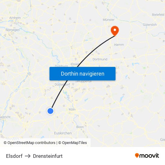 Elsdorf to Drensteinfurt map