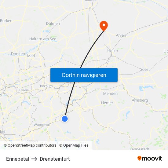 Ennepetal to Drensteinfurt map