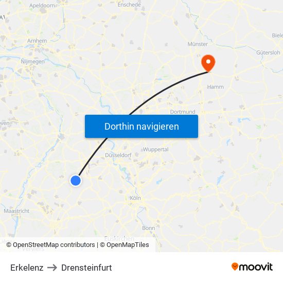 Erkelenz to Drensteinfurt map